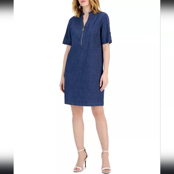 Anne Klein Women's Zippered-Neck Tab-Cuff Shift DressSz 8 New Without Tags - Picture 1 of 11